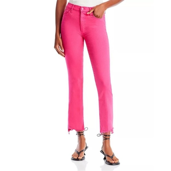 Mother The Insider Crop Step Fray Jeans in Raspberry Sorbet - Picture 1 of 8